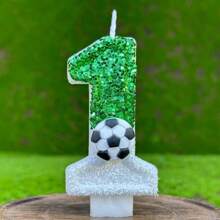 1pc Sparkling Sequin Football Shaped Birthday Candle With Holder, Sports Theme Party Decorations