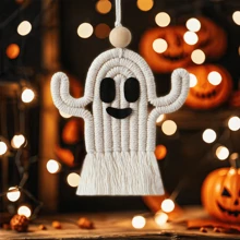 1pc Handmade Crochet Mini Cute Ghost Ornament, Halloween Style Hanging Decor For Door Handle, Car Rear View Mirror,Home Decor ,Room Decor,Wall Decor - Multicolor - View 7