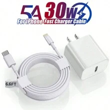 Bộ chuyển đổi sạc nhanh iPhone 30W [Bộ sạc tường USB-C + Cáp Lightning 6,6ft/200cm Type-C] Tương thích với iPhone 14 Pro Max/14 Pro/14 Plus/14/13/12/11/Xs Max/Xr/ X, iPad, AirPods - Xem 8