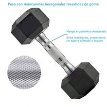 Juego de 2 mancuernas hexagonales recubiertas de goma de 10 lb, pesas de mano, conceptos básicos, entrenamiento, fitness, mancuernas hexagonales para hombres y mujeres - Negro - Ver 4
