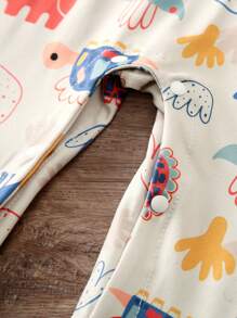 1pc Apricot Dinosaur All-Over Print Long Sleeve Soft Baby Jumpsuit, Spring/Autumn - Apricot - View 10