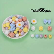 66pcs Silicone Bead Bulk Kit, 22mm Daisy Focal Bead Bow Spacer Bead, For DIY Jewelry Making, Bracelets, Keychains, Beaded Pens, Necklaces And Pendants Home Decor Items Handmade Craft Accessories Valentines - Daisy Bow Combo Pack - View 5