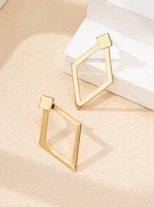 2pcs/1 Pair Minimalist Diamond Shaped Exaggerated Geometric Pattern Luxury Style Women Earrings - Yellow Gold - View 3