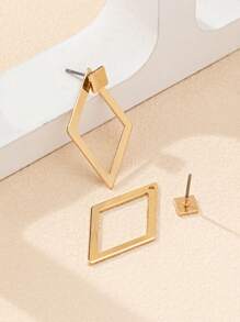 2pcs/1 Pair Minimalist Diamond Shaped Exaggerated Geometric Pattern Luxury Style Women Earrings - Yellow Gold - View 5
