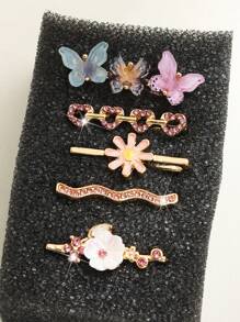 5pcs Cute 3D Floral Alloy Watch Band Buckle With Rhinestone Wave Heart Smartwatch Bands Accessories, Watch Band Not Included - Gold - View 5