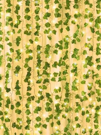 2M/5M10M Artificial Ivy Leaf Plants With LED Light String, AA Battery Box Powered Green Vine Garland Chandelier For Wall Party Wedding Room Home Kitchen Indoor Outdoor Holiday Decoration (Batteries Not Included)