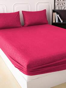 Brocado de fénix Juego de Sabanas, Sabanas Matrimoniales, 4 Piezas, 3000 Hilos, Cómodas y Frescas, Calidad de Lujo, Hipoalergénicas,  Suave, Ligera (1 Forro,1 Sábana, 2 Fundas) - Rosa Fucsia - Ver 4