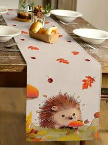 1 件感恩节装饰桌旗，秋收亚麻桌旗，配松鼠、刺猬、戴围巾的猫、枫叶印花、季节性家居室内外派对用品、秋季装饰、感恩节装饰、房间装饰 13 X 72 英寸，家居装饰，派对用品 - 彩色 - 查看 5