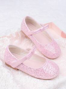 Girls' Princess Shoes, Soft Flat Bowknot Dress Shoes, Glitter Ballet Flats, Pink Toddler Shoes
