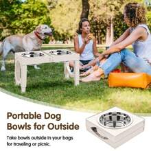 1 Set Elevated Dog Bowls, Collapsible Design, 4 Adjustable Heights, Dog Raised Bowls With 2 Stainless Steel Bowls, No Slip Dog Feeder For Medium Large Breed Dogs