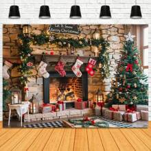1pc, Christmas Fireplace Theme Background Photography, Christmas Photography Background, Merry Christmas, Socks, Gifts, Decorations, Family Parties, Banners, Photo Studio Props,Christmas - Multicolor - View 1