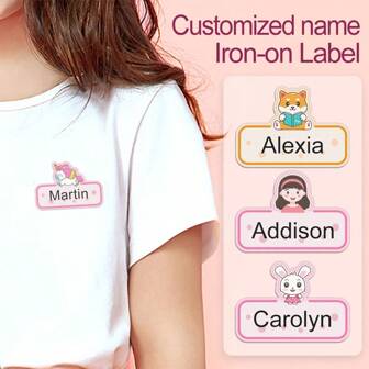 Etiquetas personalizadas de tela termoadhesivas para prendas, con nombre personalizado o texto, patrones de animales lindos, resistentes al lavado, resistentes a la decoloración y duraderas, de tela de alta calidad, fáciles de aplicar, perfectas para identificación sencilla, disponibles en múltiples colores brillantes, múltiples iconos lindos, adecuadas para todas las edades, aptas para ropa, toallas, mantas y talla grande, decorativas y adorables, calendario festivo