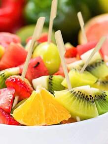 Set de 100/200/300/50/10 piezas de pinchos de bambú, aptos para el hogar, restaurante, mercado nocturno, actividades al aire libre, frutería, lavables y reutilizables, útiles escolares