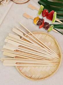 Set de 100/200/300/50/10 piezas de pinchos de bambú, aptos para el hogar, restaurante, mercado nocturno, actividades al aire libre, frutería, lavables y reutilizables, útiles escolares