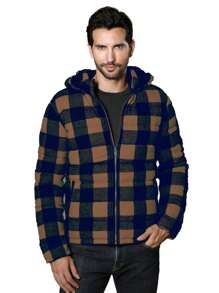 Chamarra Chaqueta Abrigo Hombre Reversible Doble Vista Franela Gorro Desmontable Moda - Camel - Ver 1