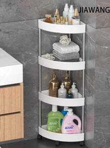 1 pieza Estantería de almacenamiento de pie para baño, estantería de almacenamiento móvil triangular de varias capas para baño y cocina - Blanco - Ver 1