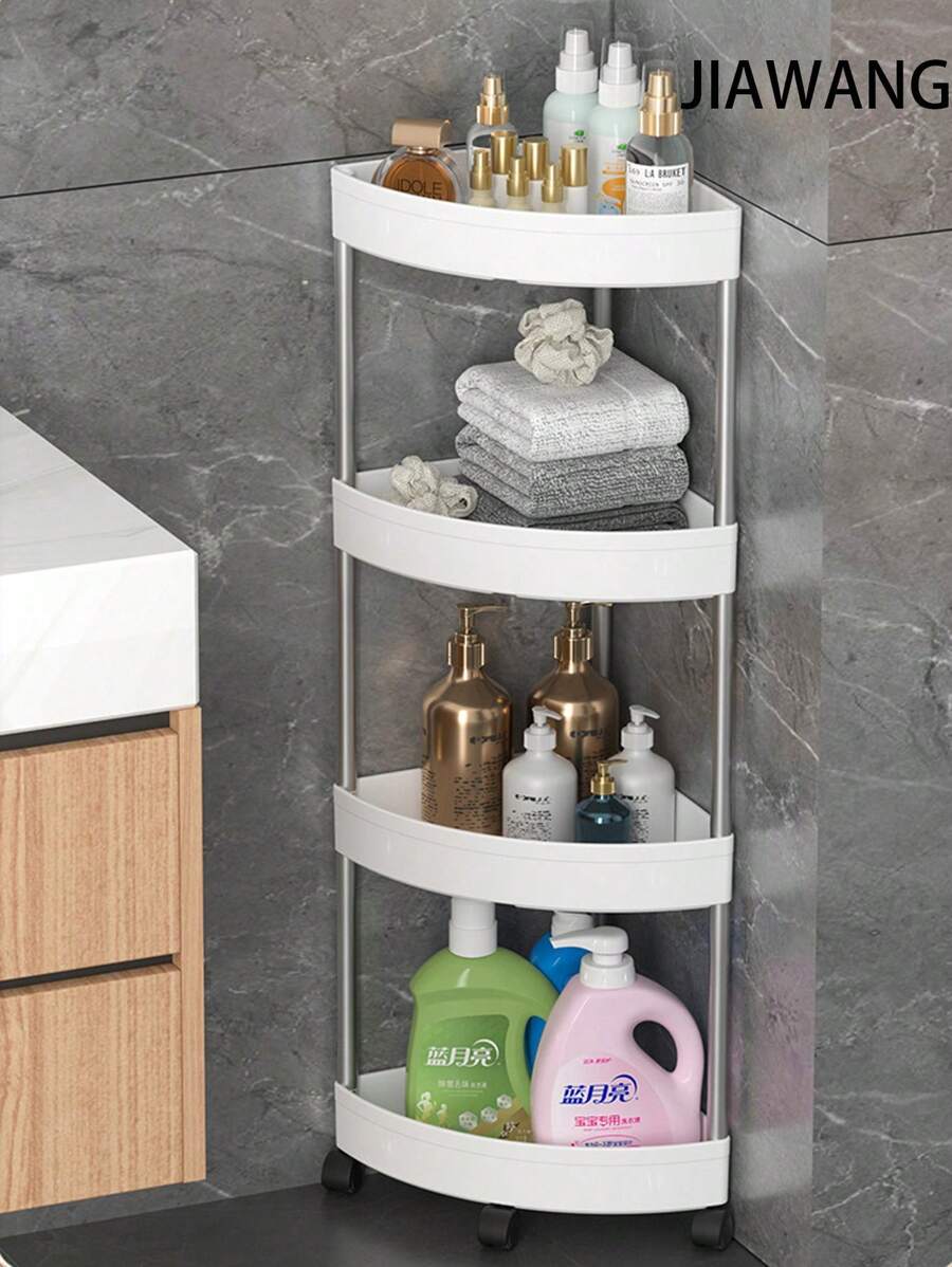 1 pieza Estantería de almacenamiento de pie para baño, estantería de almacenamiento móvil triangular de varias capas para baño y cocina - Blanco - Ver 1