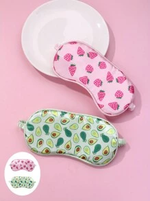2pcs/Set Kids Girls' Strawberry & Avocado Pattern Elastic Soft Fabric Sleep Eye Mask, Comfortable For Daily Wear - Multicolor - View 5