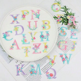 26pcs Flower & Alphabet Embroidered Patch Decorative Accessories For Clothing, Luggage, Parties