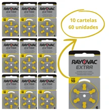 60 Baterias / Pilhas para Aparelho Auditivo RAYOVAC - tamanho 10 - selo AMARELA