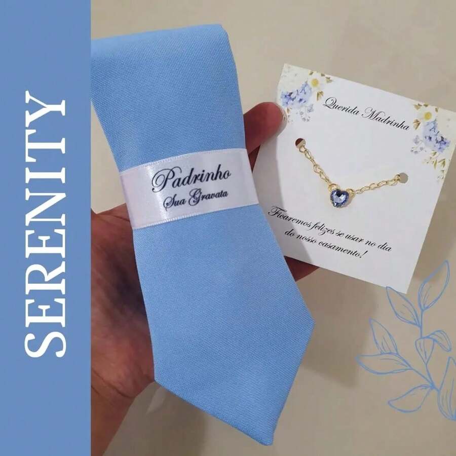 Semi Slim Godfather Tie And Gold Plated Godmother Bracelet Kit READY DELIVERY - 淺藍色 - 查看 1