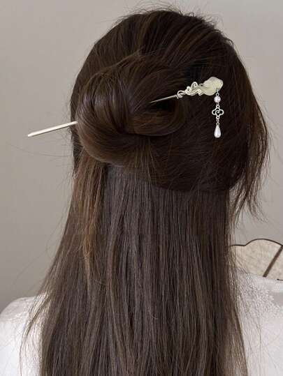 1pc Geometric Pattern Casual Elegant Vintage Zinc Alloy Chinese Style Cloud & Faux Pearl Hairpin Hair Accessory Hair Bun Hair Bun Maker Bun Hair Piece Hair Styling Pins, School Stuff, Pearl Hair Accessories, Wedding Items