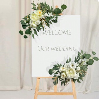 Lingqing Decoration Wedding Arch Flowers Swag Set Of 2, Artificial Flower Swags For Wedding Arch Welcome Sign Flower Decor Decoration, Artificial Floral Swags For Reception Backdrop Floral Arrangements, Valentine Day, Gift