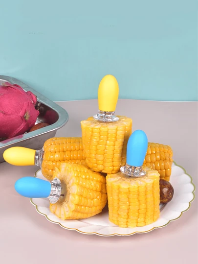 1/2 Pairs Stainless Steel Anti-Scald Corn Holders, Corn Cob Holders, Fruit Forks, Corn On The Cob Holders, No-Slip Grip,School Supplies