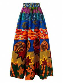 African Print Ankara Mixes Maxi Skirt Random Print - Multicolor - View 2