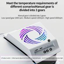 Compatible With Slim Cooling Fan For Playstation 5,Compatible With Slim Accessories With Adjustable Cooler Fan RGB LED Lights And 2 USB HUB Compatible With Slim Digital And Disc - White - View 2
