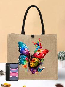 1 件蝴蝶图案手提袋、购物袋、大容量手提袋、简易沙滩购物袋、可重复使用的杂货储物袋、度假袋、多功能手提袋、送给妈妈、朋友、阿姨的最佳礼物、时尚蝴蝶包