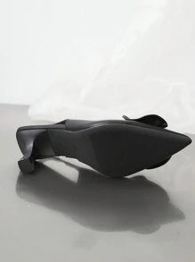 2025秋冬季蝴蝶结尖头粗跟露跟平底鞋，情人节款，猫跟鞋，优雅女士高跟鞋，尖头高跟鞋 - 黑色 - 查看 8