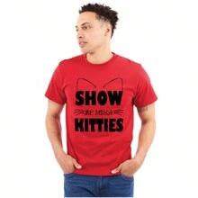Show Me You Kitties Funny Crude Pun Mens Graphic T Shirt Tees - Red - View 1