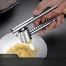 1pc Stainless Steel Garlic Press, Extra Long Garlic Crusher, Garlic Mincer Chopper, Zinc Alloy Garlic Masher, Home Kitchen Tool