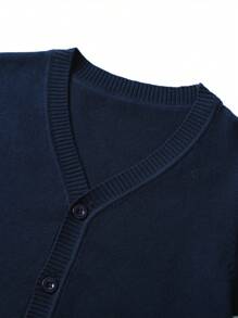 Young Boy Knitted Sweater Solid Color Cardigan Button Sweater Jacket Casual Warm Sweater - Navy Blue - View 4