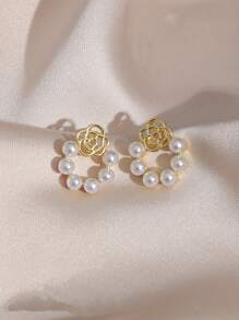 1 bộ hoa tai thời trang tối giản trang trí bằng hoa và ngọc trai, thích hợp để đeo hàng ngày và các dịp đặc biệt như Valentine, Mẹ, Mẹ, Ngày của Mẹ, Quà tặng - Loại A - Xem 3