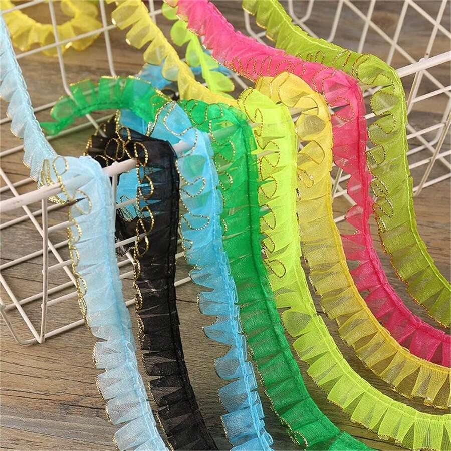 2cm Single Golden Edge Ruffle Organza Trim Lace Ribbon DIY Clothing Doll Ruffle Skirt Hem Lace - Multicolor - View 1