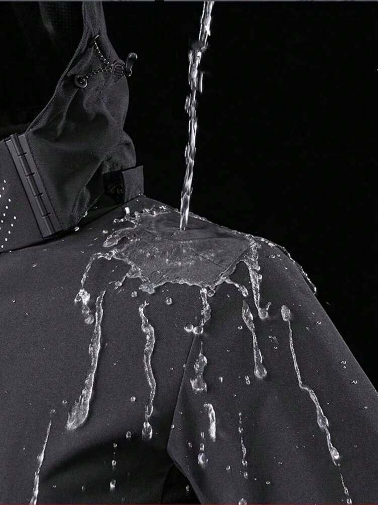 1 Peça Jaqueta Masculina de Manga Longa Resistente à Água e à Prova de Vento para Esportes e Lazer ao Ar Livre, Outono - Preto - Visão 6