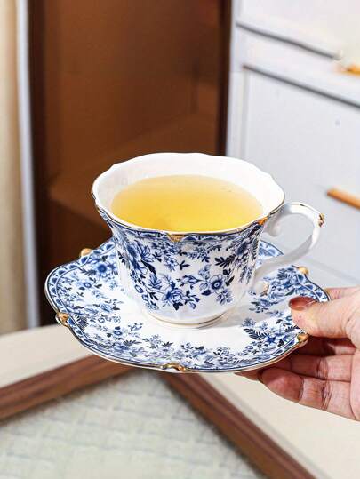 1 件法式陶瓷咖啡杯碟套装，7.78 盎司隔热精细瓷器，可重复使用多用途茶杯，仅可手洗 - 1 杯 1 碟套装