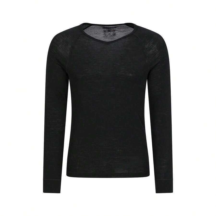 Mountain Warehouse Mens Merino Wool V Neck Base Layer Top (Black) - Black - View 1