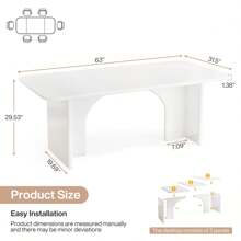 Tribesigns Modern Dining Table For 4-6 People, 63" Large Rectangle Kitchen Table With Arch Design Legs, Cream White Dinner Table Kitchen & Dining Room Decor Home Furniture, White - White - View 9