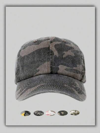 1入男女休閒戶外運動迷彩棒球帽，復古洗水加工，透氣防曬伴侶帽