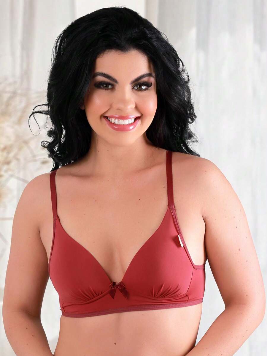 Bra With Basic Soft Cup Without Comfortable Wirefree Polyamide With Adjustable Strap REF: 1080 - Burgundy - View 1