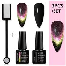 3 件套猫眼凝胶指甲油套装，夏季指甲彩虹猫眼凝胶指甲油，8 色 9D 银河星空效果猫眼凝胶指甲油，银河闪光银河效果猫眼指甲油配黑色凝胶套装，可浸泡 UV LED 猫眼指甲油美甲套装在家 DIY 美甲用品，附赠磁棒，送给女性的礼物 - 彩色 - 查看 18