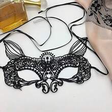 蕾丝化妆舞会面具，黑色蕾丝蝙蝠眼尖女士化妆舞会舞会性感女士半脸面具化装舞会威尼斯万圣节狂欢节角色扮演派对装饰化妆礼物 - 黑色 - 查看 4