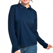 Playera Tipo Polo Mujer Manga Larga - Azul Marino - Ver 3