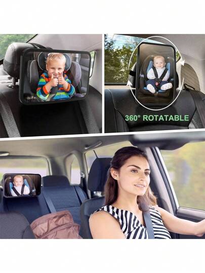 1 pezzo Specchietto retrovisore per bambini, di grandi dimensioni in ABS nero infrangibile, rotazione a 360°, specchio convesso ad ampio angolo in acrilico, facile installazione e pulizia, adatto come regalo per neonati