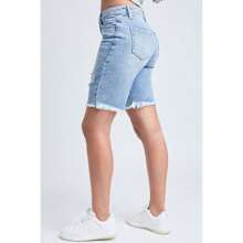 Women's Boyfriend Denim Shorts - N Indigo Blue Rips - View 7