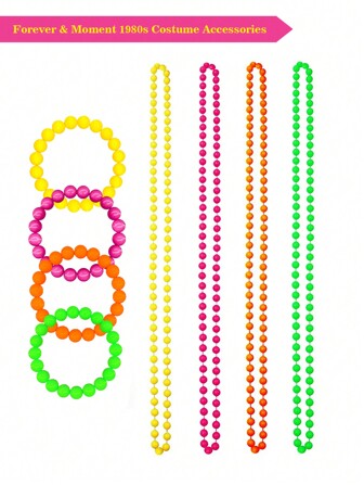 Forever & Moment 8 件套狂欢节串珠项链弹力串珠手链套装霓虹派对用品 80 年代 90 年代派对服装配饰 舞会万圣节