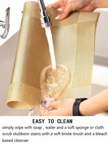 2-6pcs/Set Metallic Gold Hollow Woven Placemats, 11.8in X 17.7in PVC Material, Washable, Easy Clean, Wipeable, Anti-Slip, Heat Resistant, For Rooms, Dining Tables, Home Decor, Suitable For Holidays, Parties, Birthdays, Weddings And Banquets - Multicolor - View 5